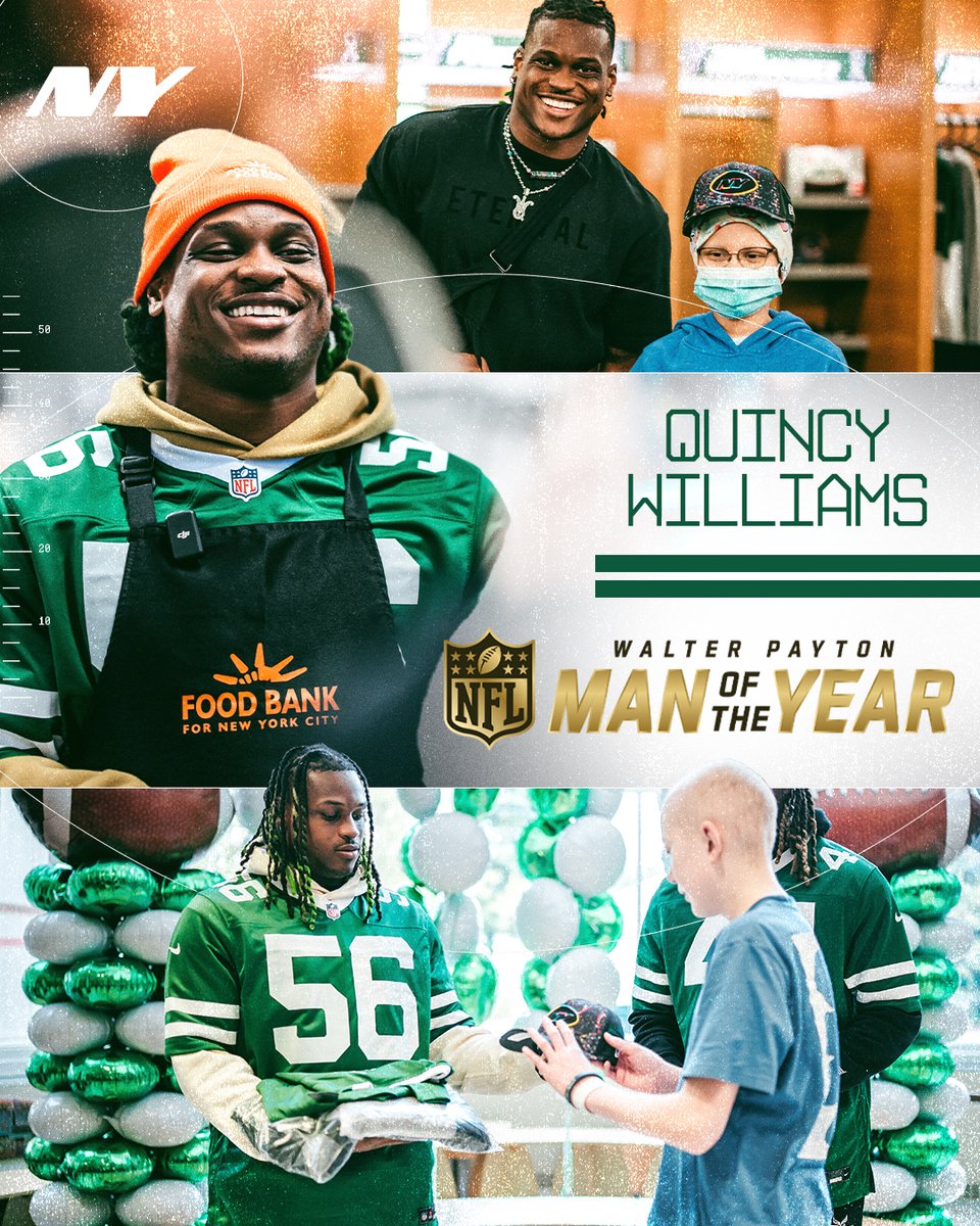 nyjets's tweet image. integral part on the field and in the community

no surprise @quincywilliams_ is our Walter Payton Man of the Year club winner 📰: bit.ly/4rD5Zf2