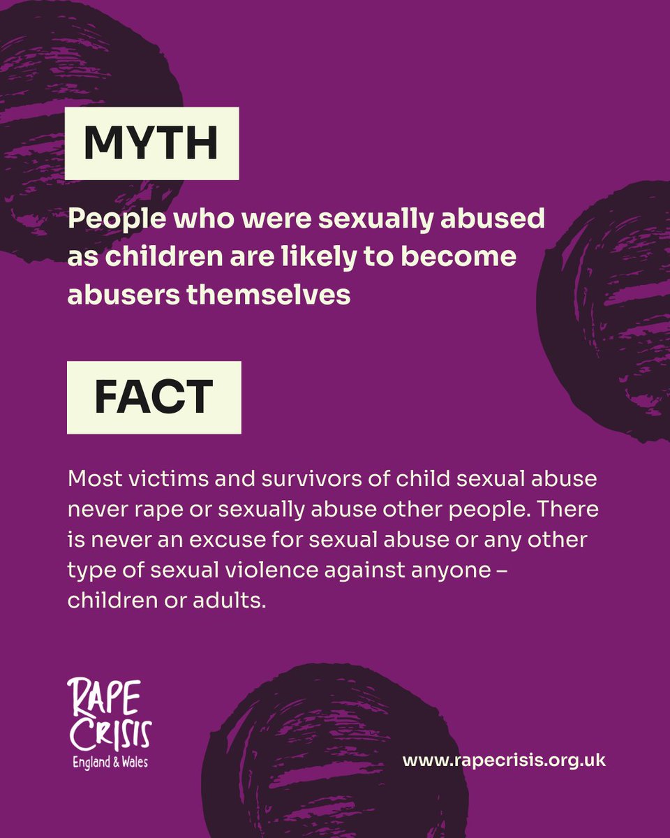 RapeCrisisEandW's tweet photo. Rapists CHOOSE  to rape. 

It's not because they were sexually abused as children - the reality is that most victims and survivors of child sexual abuse NEVER rape or sexually abuse other people.

Read more myths and facts: https://t.co/J3IU04RTrY https://t.co/qUN9OxFByp