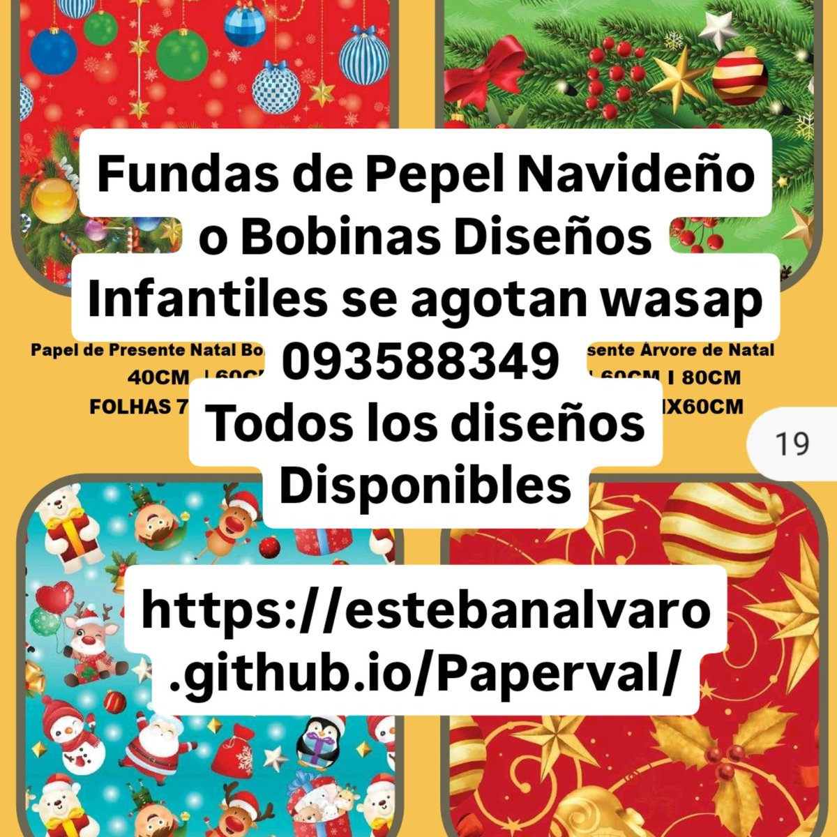 paperval1's tweet photo. Para todos aquellos que buscan papel de Regalo Motivos de Navidad o Infantiles para esta #NAVIDAD2025 se venden en Fundas de 20 hojas Mismo Diseño 60x70 cm aceptamos Mercado Pago. Pueden ser Bobinas para Comercios esta es la web https://t.co/vuajdYTMRK
@salocinuy @diegodelacurva https://t.co/nk0xpSiCOH