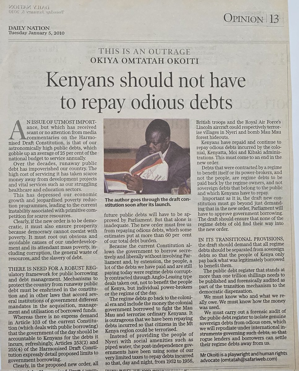 _James041's tweet photo. "Kenyans Should not have to repay Odious Debts."

Okiya Omtatah started the war on illegal debts back in 2008.

#AuditPublicDebts #OpenDebtRegister #RutoMustGoNow https://t.co/z6yvDKh7Ea