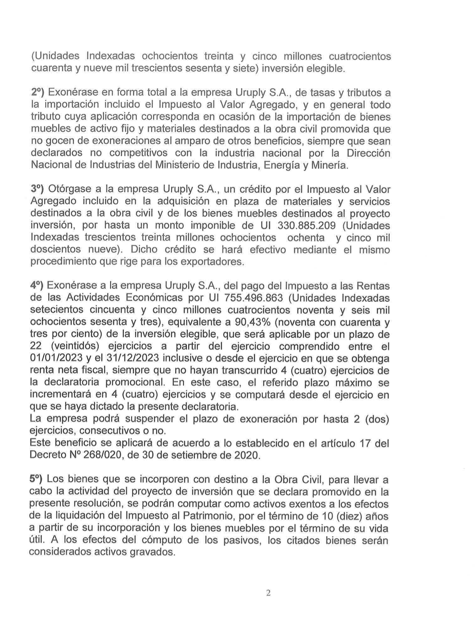 EPreve's tweet photo. 🔴 ALGO NO ESTÁ BIEN

✔️El Estado renunció a recaudar impuestos por lo menos por 67 millones de dólares de la empresa forestal LUMIN (Uruply SA), según exoneraciones fiscales aprobadas hace menos de un año (el 23 de diciembre de 2024, ver documentos).

✔️LUMIN acaba de enviar 700 trabajadores a seguro en Tacuarembó.

✔️El Estado debe asumir el costo del pago del seguro de paro de esos 700 trabajadores.
