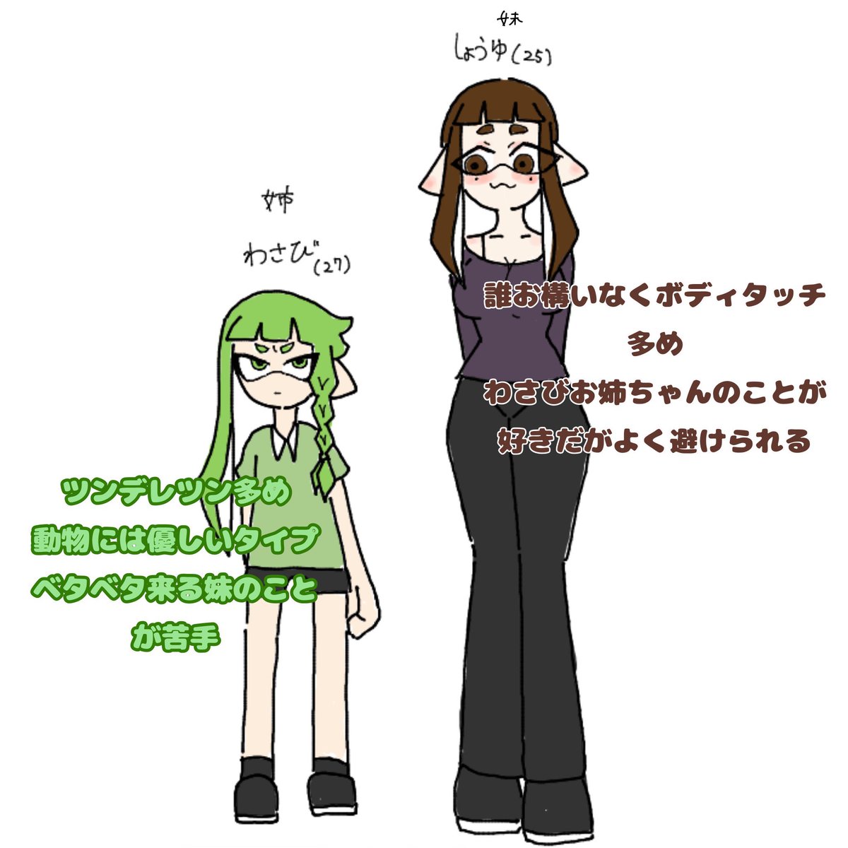 z5xe9j's tweet photo. めんつゆ家
かつお🐟とコンブ💚
わさびちゃん🌿としょうゆちゃん🟫の説明です^-^
 #スプラトゥーン
 #オリイカ https://t.co/o3XElIpRDy