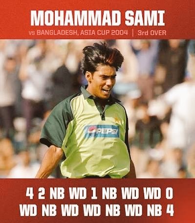 Crickfeeds's tweet photo. Did you know? 
The longest over in cricket history wasnt 6 balls,not even 10, it stretched to 17 deliveries due to mix of no balls and wides

Imagine the bowler's nightmare, the batter's dream and the crowd wondering if the over would ever end. 😅

Moments like these remind us why cricket is the most unpredictable sport on the planet, every ball has a story even when there are way too many of them

The bowler was Mohammad Sami of Pakistan

It happened on 12 March 2004 during the 2004 Asia Cup match between Pakistan and Bangladesh national cricket team in Colombo

In that notorious over, Sami bowled 17 balls ( 7 wides + 4 no balls + 6 legal deliveries) conceding 22 runs. 
#Ashes2025