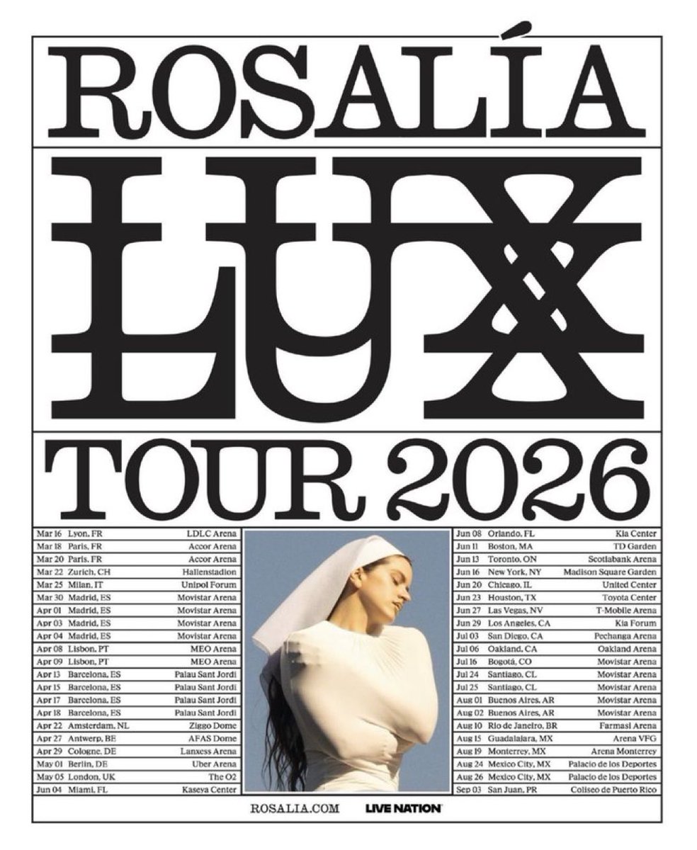 portalonstage's tweet photo. ROSALÍA NO BRASIL! 🚨🇧🇷

A cantora anunciou a LUX TOUR que inclui um show no Rio de Janeiro:
📍 10 de agosto de 2026

VEM MUITO AÍ! https://t.co/Wep7Da5Hd2