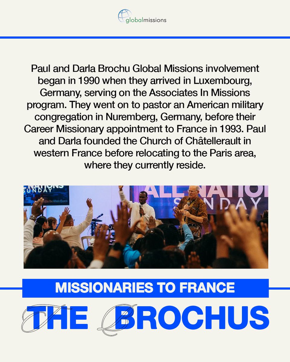 UPCIMissions's tweet photo. From Luxembourg to Paris, Paul and Darla Brochu have dedicated over 30 years to building the Church in Europe. 🇫🇷 Pray for their continued work in evangelism, leadership training, and church growth across Europe. ❤️#PrayerHighlight  

#PentecostEveryDay #UPCIGlobalMissions https://t.co/Fdelc3BaGU