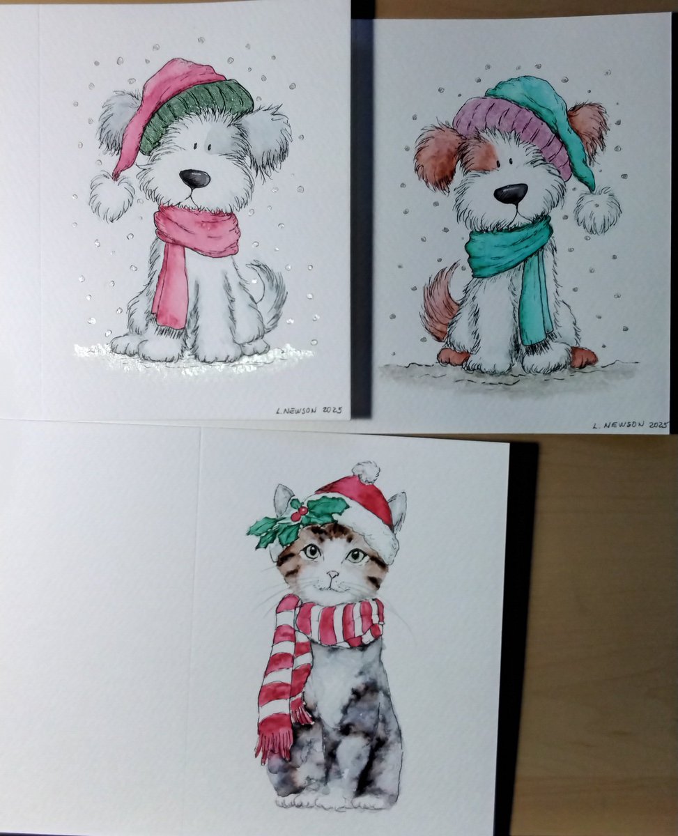 Some cute wee snow puppies &amp; a slightly scary festive cat. 
#ChristmasCards