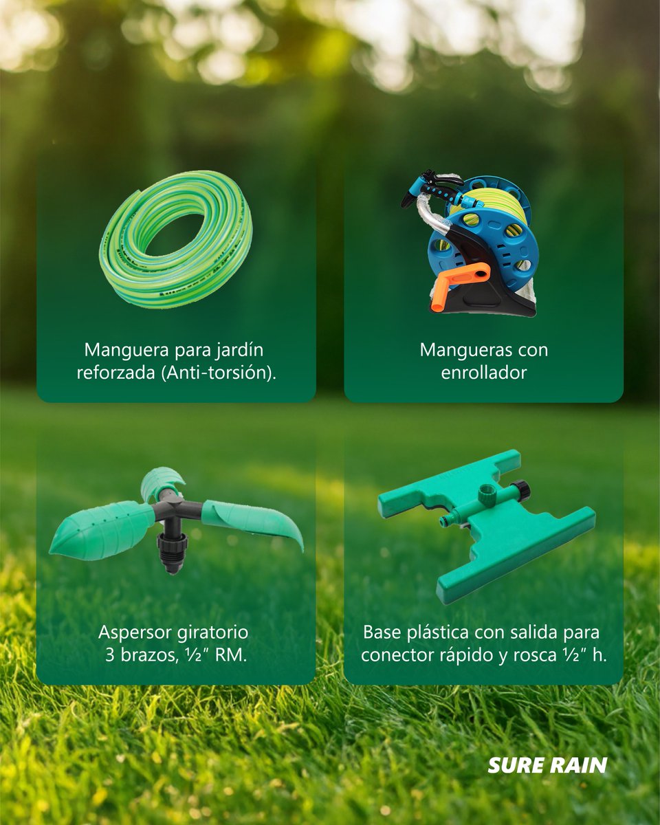 SureRain's tweet image. 💧 En Sure Rain te ofrecemos una línea completa de soluciones para el hogar: mangueras, aspersores, lanzas y accesorios diseñados para optimizar el riego de jardines y áreas verdes.

👉 Como mayoristas especializados en insumos para agua y riego, acompañamos a distribuidores...