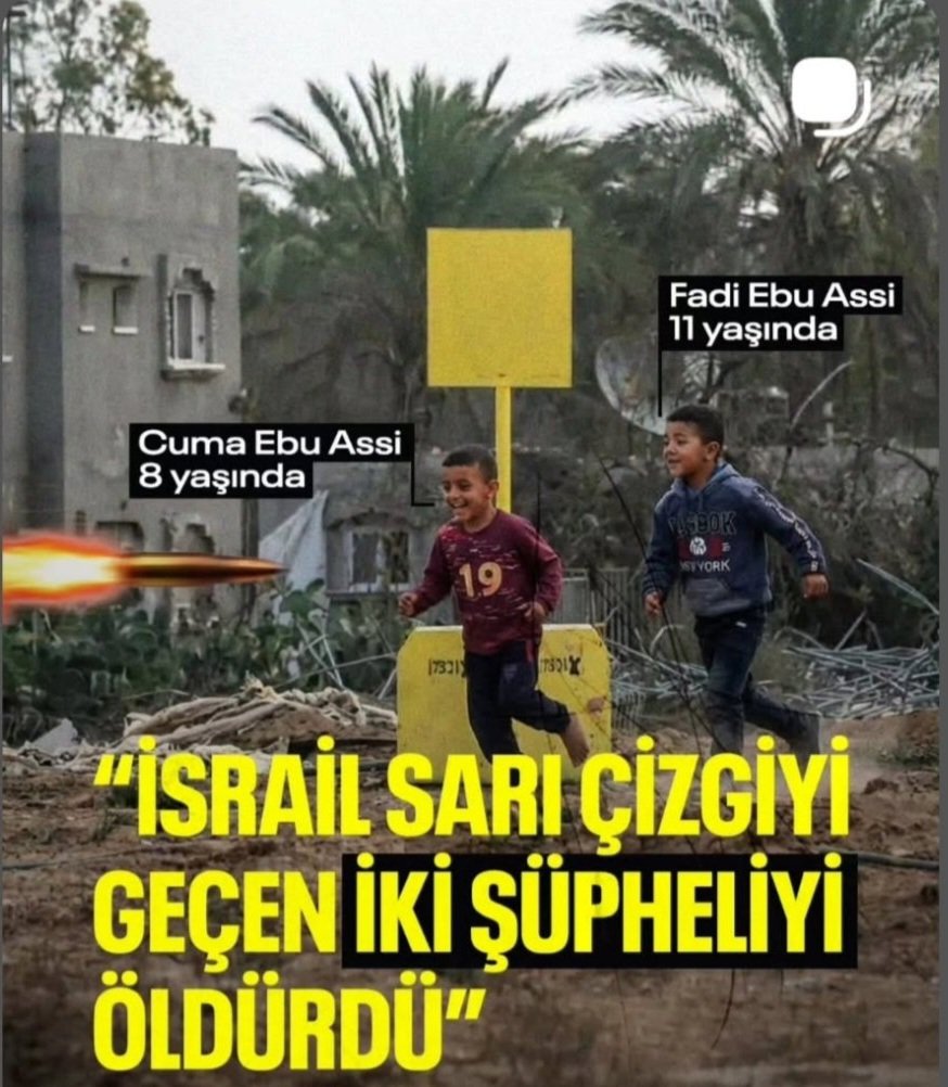Alçak, namussuz, haysiyetsiz israil, Sarı Çizgi'yi geçen "iki şüpheliyi (!!)" öldürdü...

Yavrular şehit oldu...

İsraili durdurmayanlar utansın. Benim gücüm ancak duyurmaya yetiyor. Herkes, kendi suskunluğunun vebalini ödeyecek !!!

Lütfen. Artık #GazzeİcinOrduGönderin