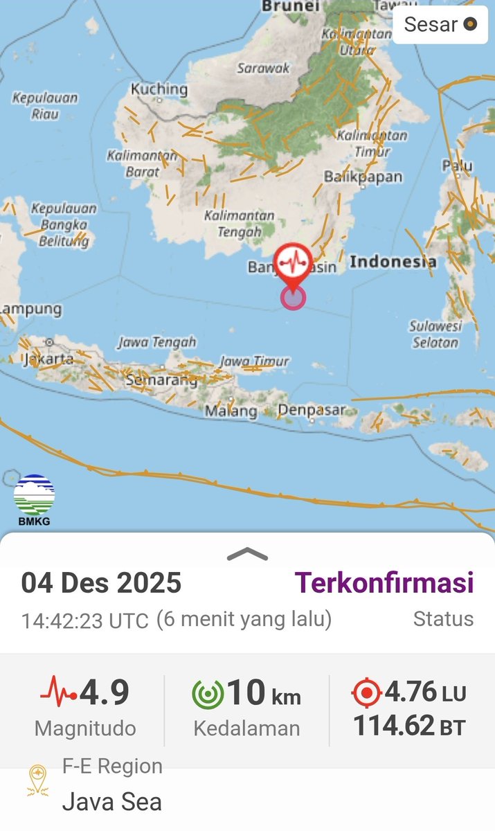 Gempa 4.9 
Laut Jawa Indonesia