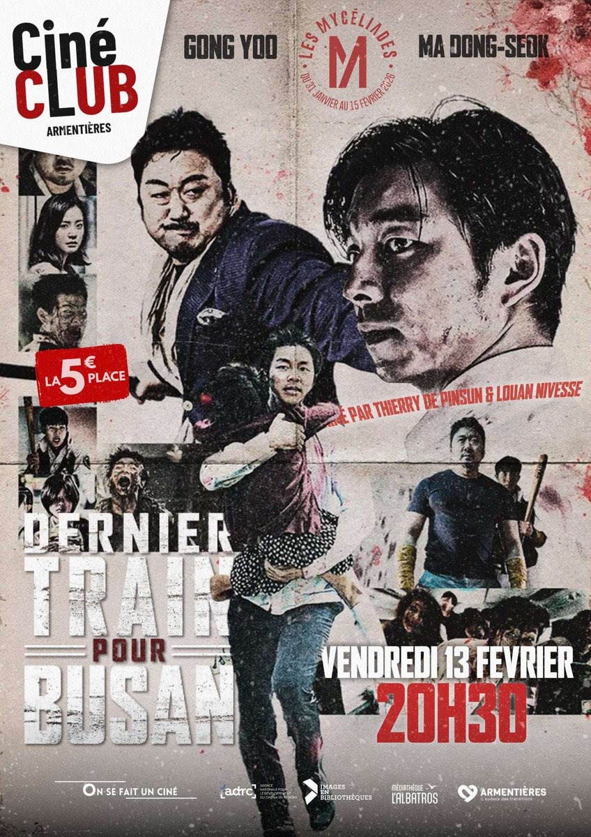 CINE-CLUB

Dans le cadre du festival des Mycéliades, rejoignez <a href="/nloun_nvs/">Louan N</a> et <a href="/TPinsun/">Thierry</a> dans le #DernierTrainPourBusan, le 13 février aux Lumières d'Armentières ! La séance sera suivie d'un exposé sur la figure du zombie au cinéma.