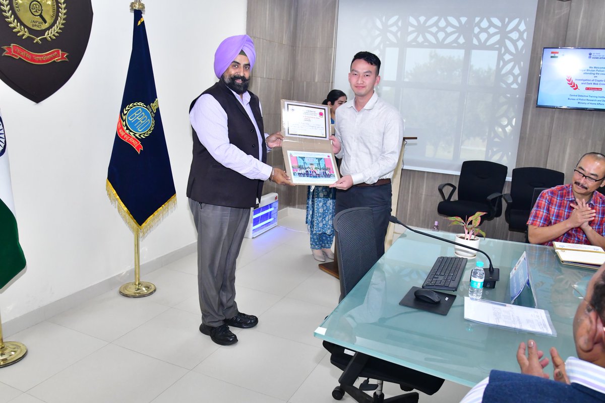 A 03 day course (Dec 01-03, 2025) on Investigation of Crypto  Currency and Darkweb  Crimes for 5 royal Bhutan Police officers  was concluded at CDTI Jaipur. The Valediction session was graced by Chief Guest Dr. Amandeep Singh Kapoor IPS, Director CDTI, Jaipur.