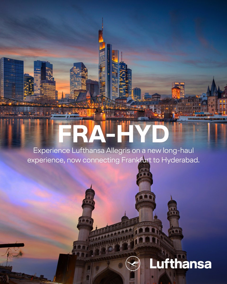 Experience a new era of comfort. Lufthansa Allegris now connects Frankfurt and Hyderabad, offering more privacy, more space, and more choice on board.

Check the winter schedule here: lufthansa.com/lhg/in/en/o-d/…

#Lufthansa #FrankfurtToHyderabad #FlyWithUs