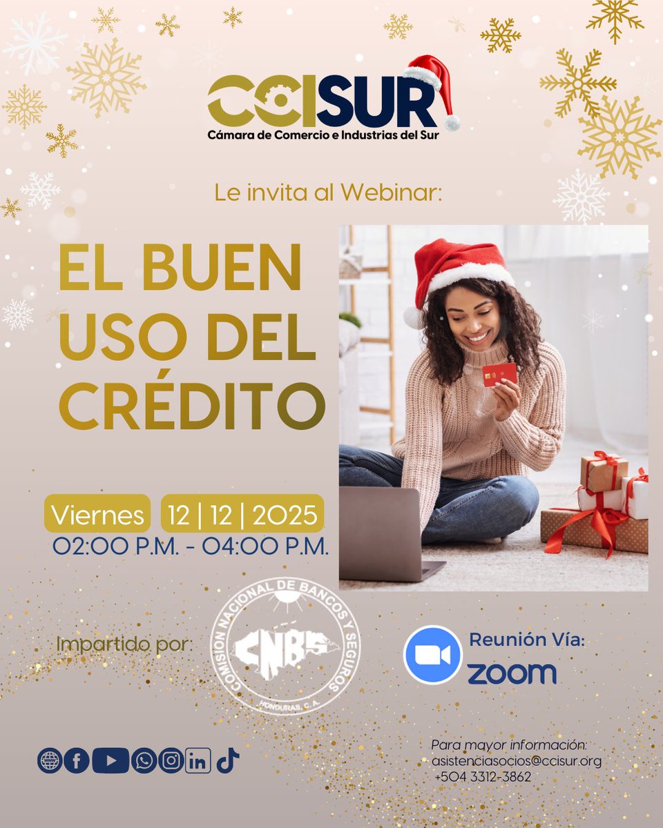 "La Cámara de Comercio e Industrias del Sur (CCISur) y La Comisión Nacional de Bancos y Seguros (CNBS) te invitan al webinar: “El Buen Uso del Crédito”

¡Inscríbete!
us02web.zoom.us/meeting/regist…