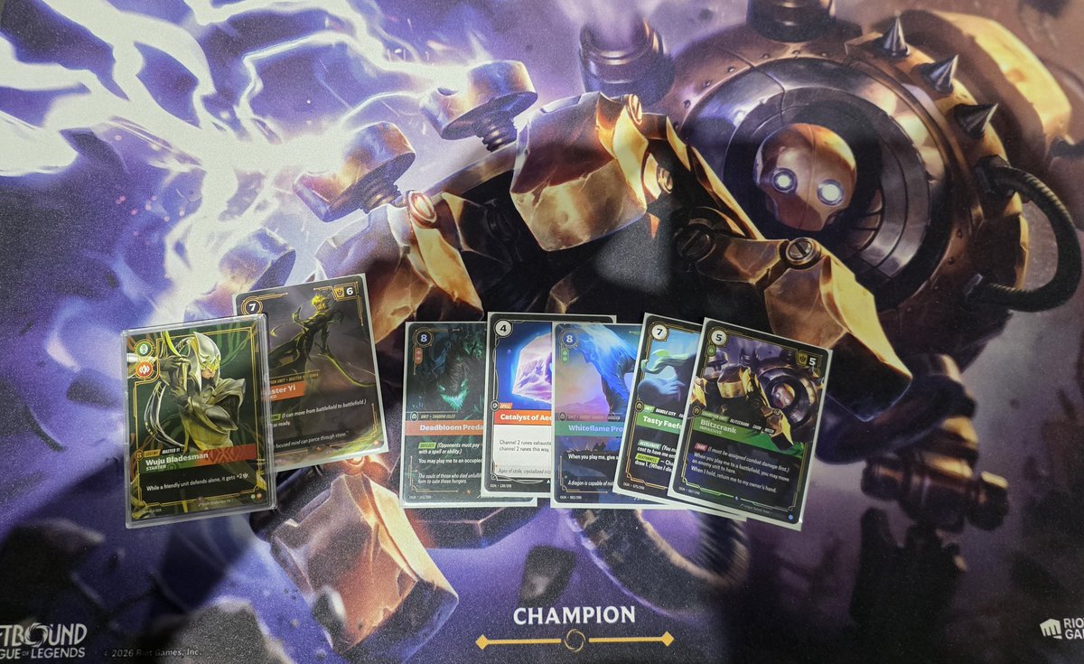 Was able to win a Riftbound Skirmish with Master Yi earning myself a Round 1 bye at regionals plus this playmat!

Riftbound is a super fun game!

Shout out to <a href="/JunTeoh4/">Jun Teoh</a> for keeping me company at the store for the event from 7pm to 1am 🙃