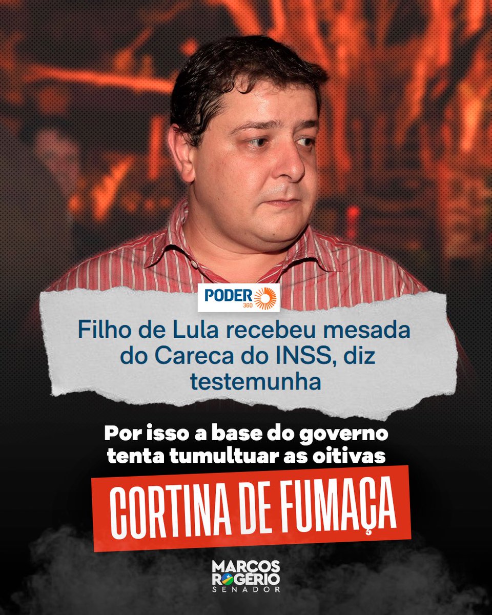 MarcosRogerio's tweet photo. Mais uma bomba no escândalo do INSS! Testemunha revela que o filho do Lula recebia uma mesada de cerca de 300 mil reais do próprio chefe da quadrilha que saqueou aposentados. E não para por aí. Lulinha teria mantido sociedade e até viajado com o Careca do INSS, preso desde setembro.

Cada dia que passa vai ficando mais claro porque a base governista fazia de tudo para enterrar a CPMI.