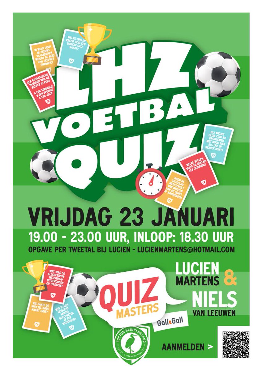 Vrijdag 23 januari 2026 vind de 2e <a href="/LuctorHzand/">Luctor Heinkenszand</a> Voetbalquiz weer plaats. Aanmelden maar!