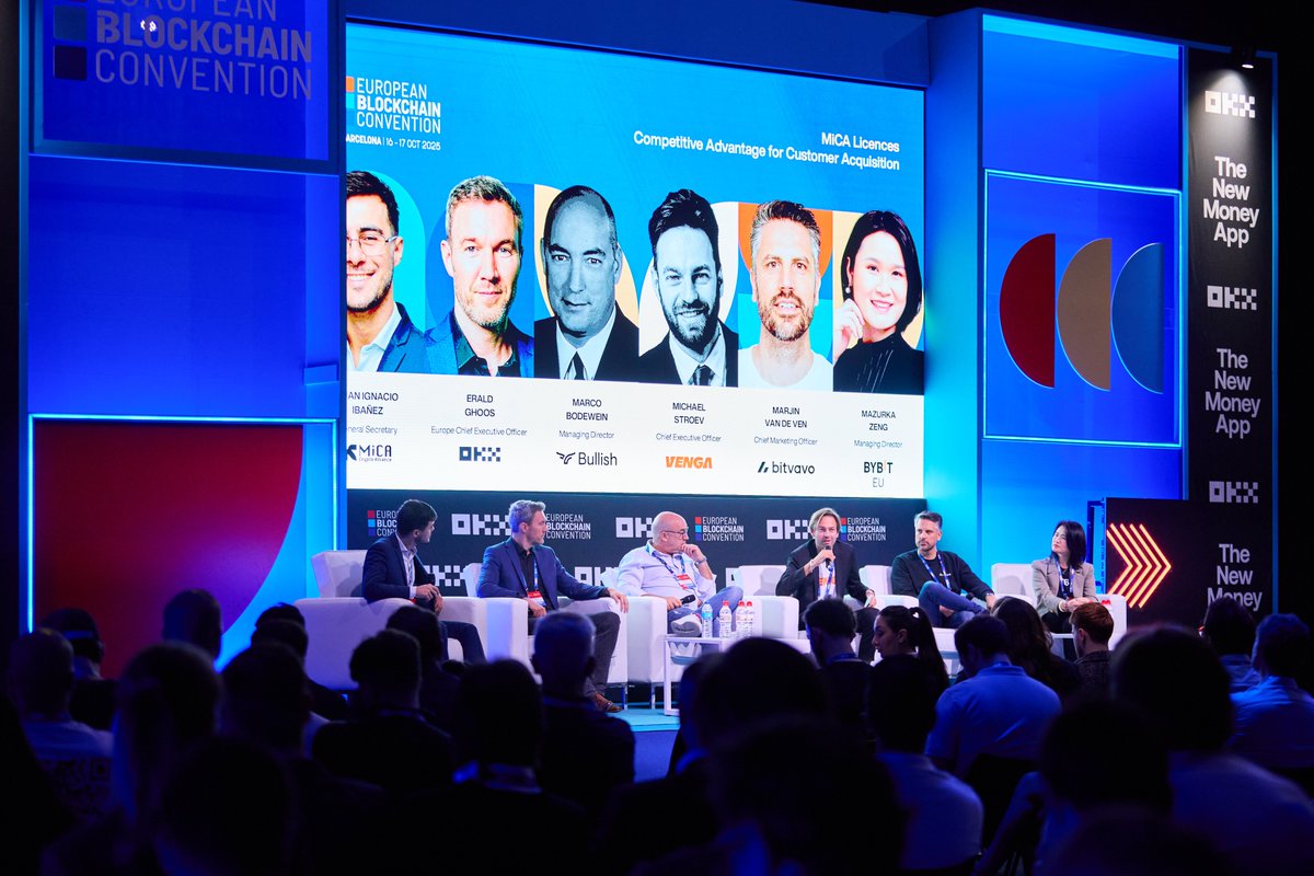EBlockchainCon's tweet photo. At #EBC11, speakers unpacked how MiCA licenses change growth in Europe: trust with users, access to banks and neobanks, and passporting to 30 markets.
💬 MiCA Licences' Competitive Advantage for Customer Acquisition
🎥Full panel👇
https://t.co/3MnCCAxcKY
🎙 Juan Ignacio Ibañez — General Secretary, @MiCA_Alliance
🎙 Erald Ghoos — CEO Europe, @okx
🎙 Marco Bodewein — CEO Europe,
@Bullish
🎙 Michael Stroev (@michael_stroev) — CEO, @Venga_App
🎙 Marijn van de Ven — CMO,@bitvavocom
🎙 Mazurka Zeng — Managing Director, @BybitEU