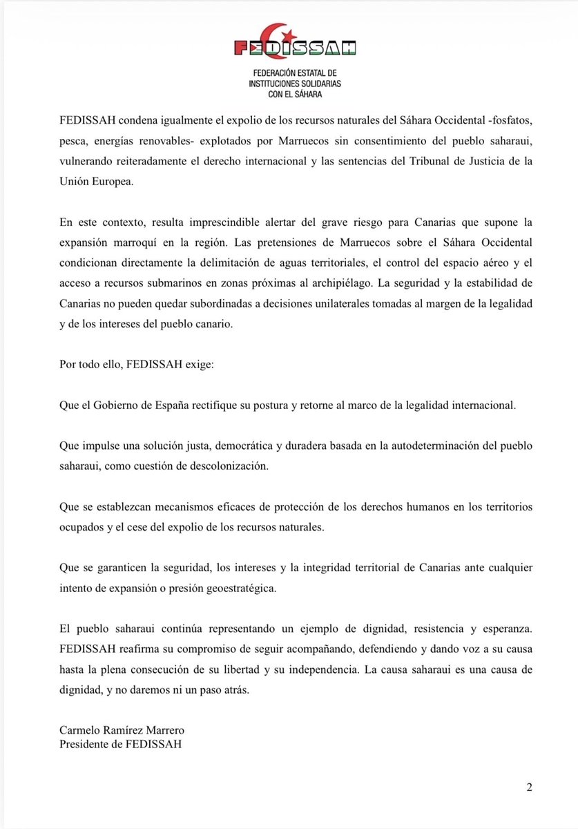 oubibachir's tweet photo. #Las_Palmas (Canarias), 04.12.2025: Comunicado de la Federación Estatal de Instituciones Solidarias con el Sáhara 🇪🇭 (FEDISSAH) Con motivo de la Reunión de Alto Nivel (RAN) celebrada hoy en Madrid entre #España 🇪🇸 y #Marruecos 🇲🇦 (👇) https://t.co/lsOKkOoYlZ