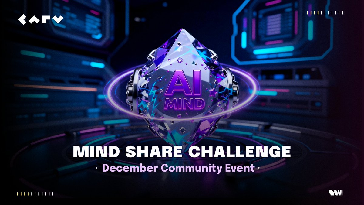 carv_official's tweet photo. CARV Community Mind Share Challenge is LIVE! 

From Dec 4 to 24, your creativity = leaderboard points = CARV rewards.

Suggested Topics 👇
-  @CashieCARV: Features & Vision
-  CARV Community Reflection (2025 → 2026)
-  AI Being Reflection
Or any great CARV-related topics you want to share.

🎁Top 5 per region win from a 650 CARV prize pool, scores based on engagement (likes, reposts, comments, etc.)
✅Hashtags + Mentions required

Let your voice shape the future → https://t.co/tCfDm0nlYY