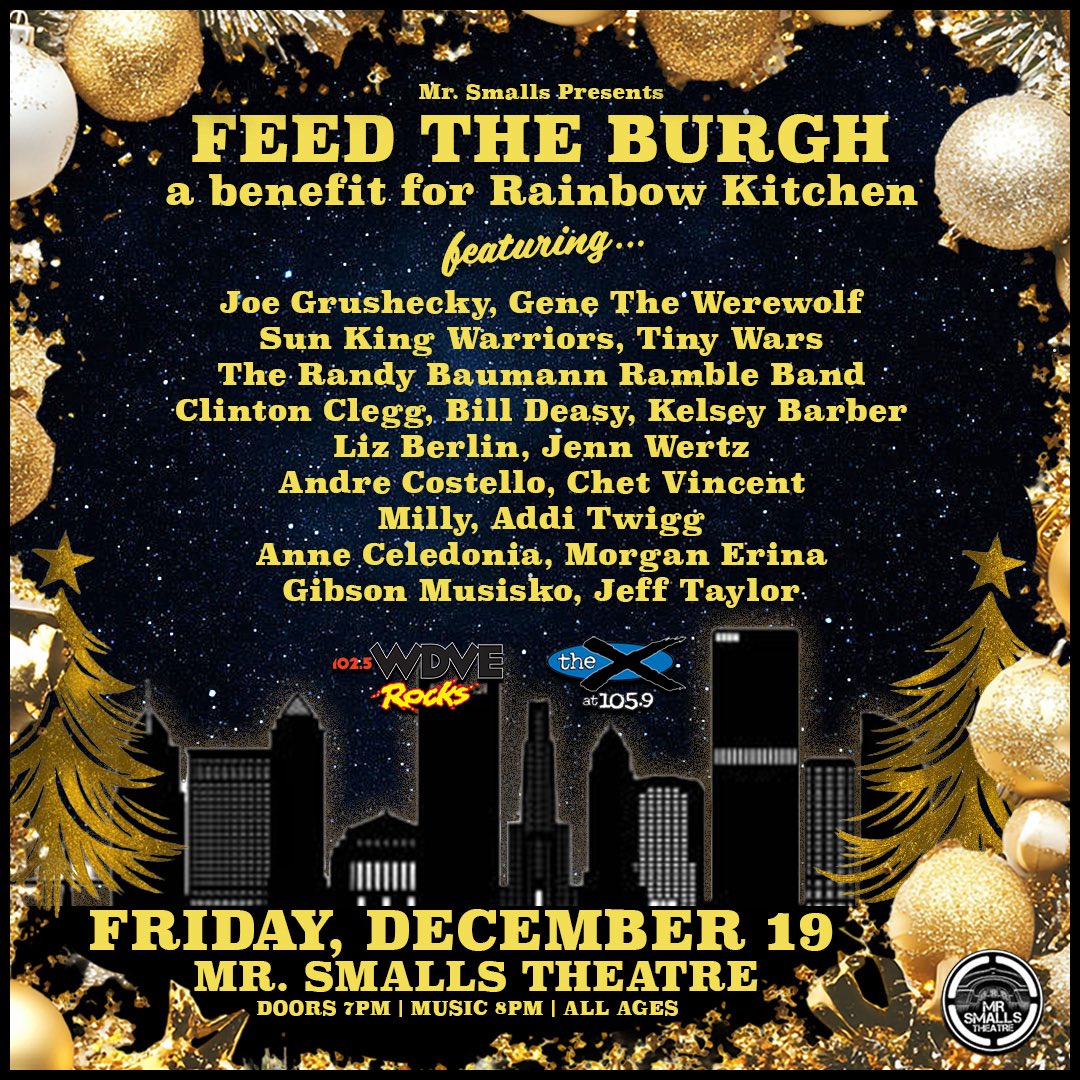 Genethewerewolf's tweet photo. Gene and the boys will be hitting the stage with an all-star lineup at Feed the Burgh: Benefit for Rainbow Kitchen!

Date: Friday, December 19, 2025
Doors: 7:00 PM / Show: 8:00 PM
Venue: Mr. Smalls Theatre - 400 Lincoln Ave, Millivale,
Tickets: https://t.co/SE6am7wJ9y https://t.co/FK7XHCkKzi