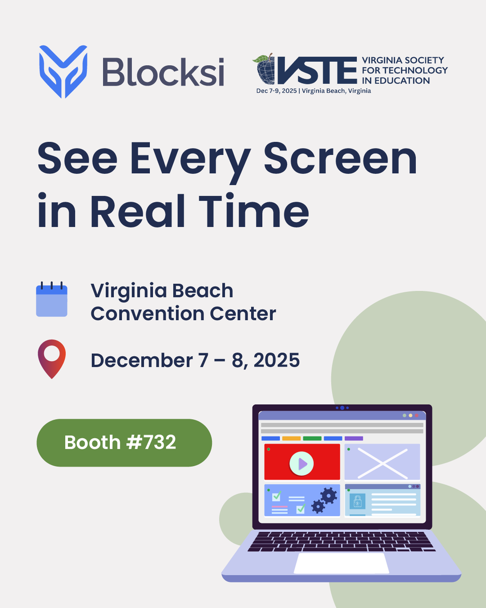 With a full classroom, it’s tough to track what every student is browsing. Blocksi’s real-time screen mirroring helps you spot off-task behavior right away.
Visit us at VSTE, booth #732, to learn more about our classroom management tool!

#Innovation #DigitalEdu #VSTE