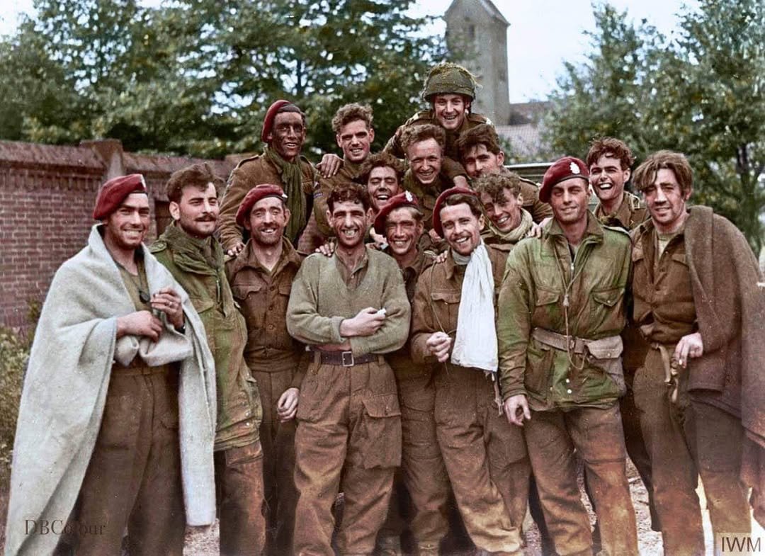 Members of the British 1st Airborne Division (mostly 1st Bn Borders), safe in the grounds of the Missionary College in Nijmegen, on Tuesday September 26th, after being successfully evacuated across the Rhine from Arnhem.