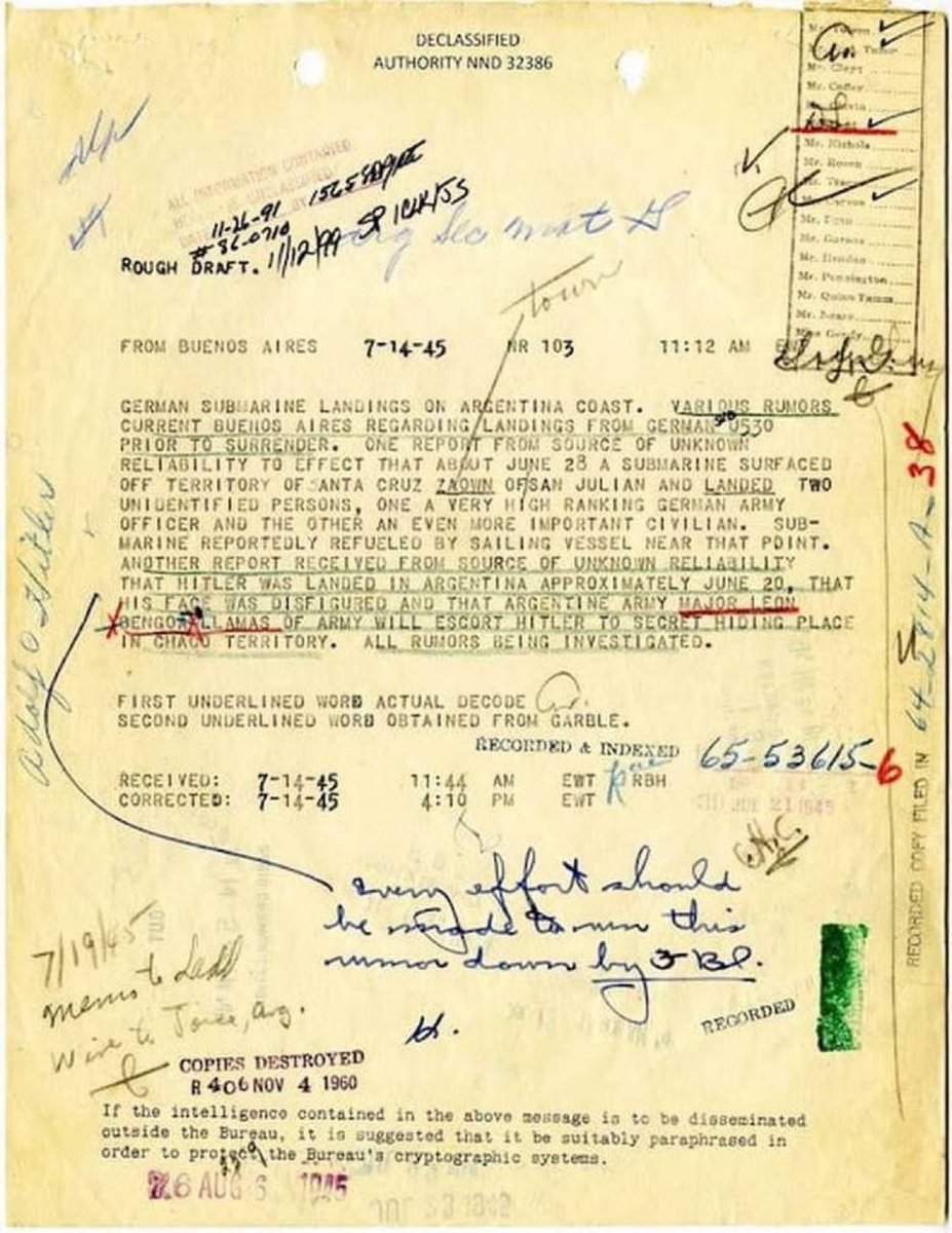 Endendini1's tweet photo. Извештај ЦИА о Хитлеровом пребацивању
у Аргентину 20. јуна 1945
卐 🛥 卐 🛥卐🛥 卐🛥 卐 🛥卐🛥
#CIA report of #Hitler #transported to
#Argentina June 20, 1945 https://t.co/K7KjdRmlLp