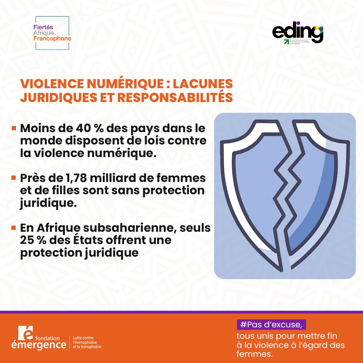 FierteAfrique's tweet photo. It is therefore the responsibility of States to strengthen their legal frameworks to ensure that the law fully responds to the rise of this form of violence.
#NoExcuses
#16DaysOfActivism
📢Together, let us work to end violence against women.
@FierteAfrique 
@fondemergence https://t.co/7meV9uWkDO