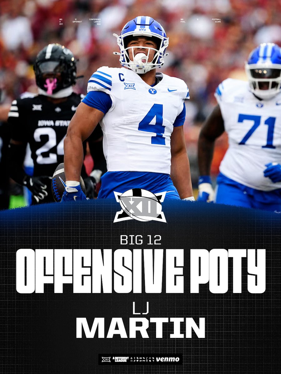 Big12Conference's tweet image. 2025 #Big12FB Offensive Player of the Year 🏈⭐️

LJ Martin | @BYUfootball