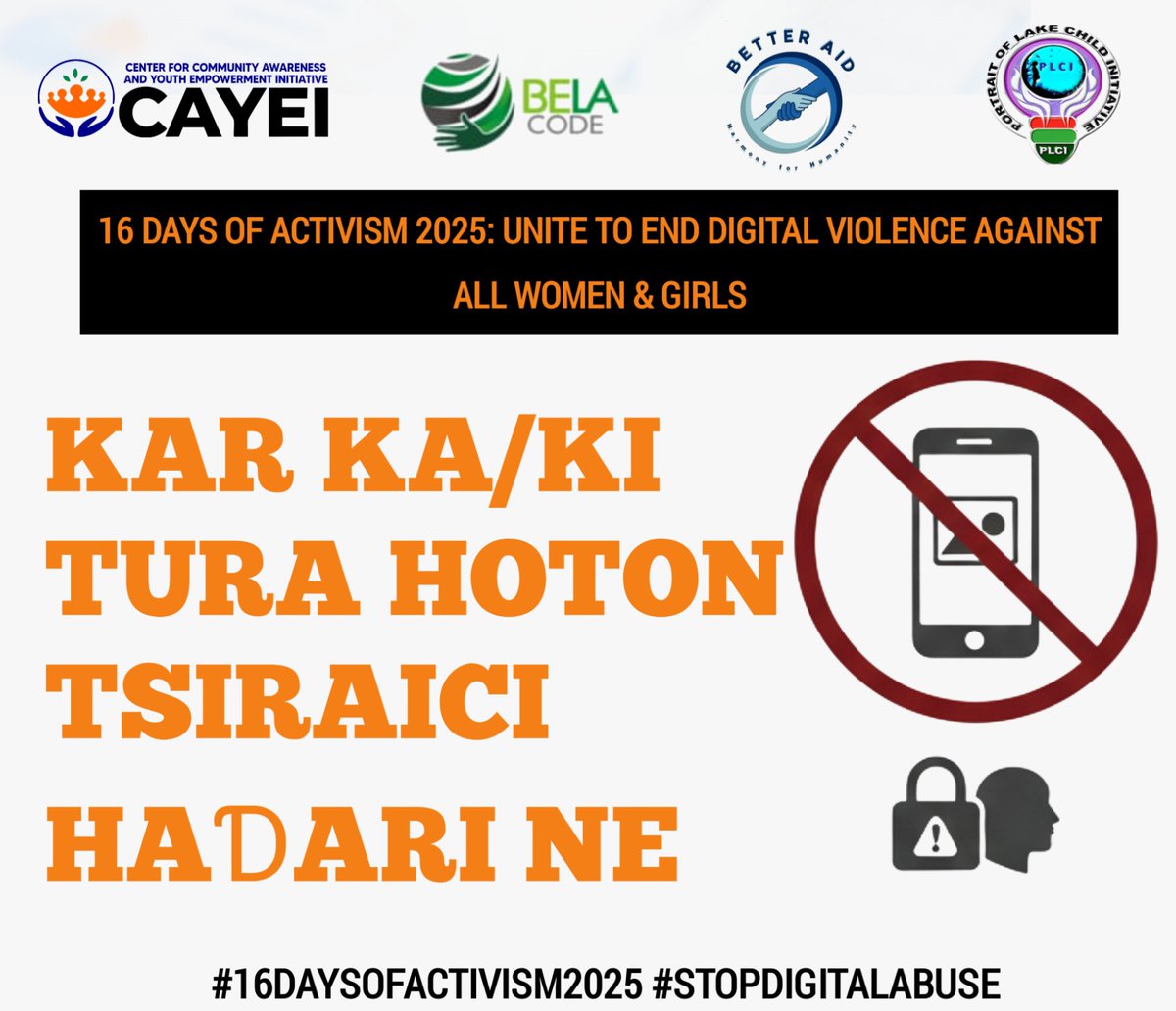Standing strong against all sorts of digital violence against all women and girls..
<a href="/centerforcommu3/">center for community and youth development</a>
<a href="/BetterLife_Int/">BetterLife International Organization</a>
<a href="/BelaCode12/">BELA-CODE</a>

#16DaysOfActivism2025 
#16DaysOfActivism 
#PLCI