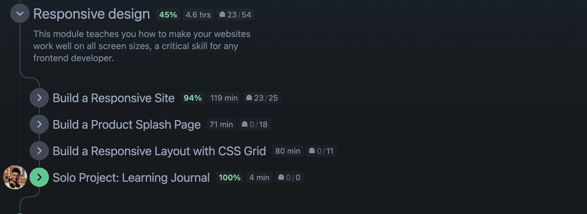 codeharmann's tweet image. Day 145 of Coding

I completed the first module on responsive design from the frontend path at @scrimba. Two more modules to go, which I plan to finish by the end of today.

I&apos;ve learned about responsive design elements like media queries, min/max-width, rem, em, px, %, and grid.…