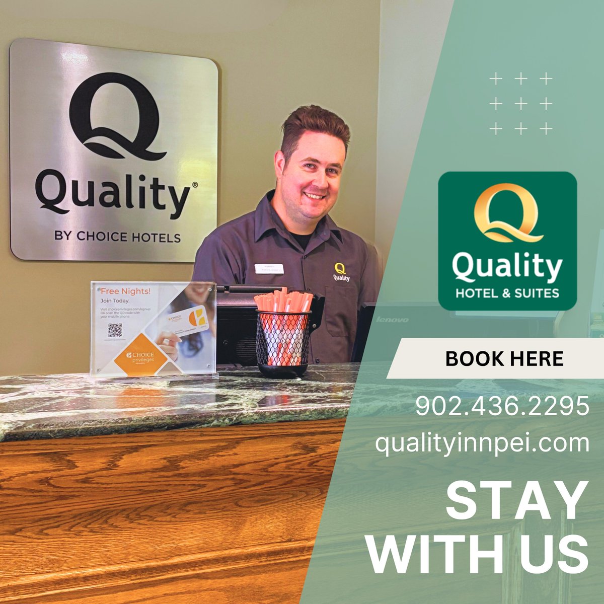 Wherever your travels take you, start them off right with a stay at Quality Inn &amp; Suites Summerside.
Comfort, convenience, and a great night’s sleep — just a reservation away.
