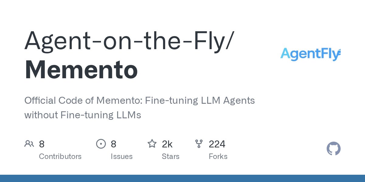 AI_Aravind's tweet photo. 📢 📰 Introducing Memento: Fine-tuning LLM Agents without Fine-tuning LLMs
Learn from experiences, not gradients! 🗞 🔔
#Memento #LLMAgents #ContinualLearning #AI #MachineLearning
Reference: [https://t.co/jaQbNKloP5 https://t.co/Kr2Qr0tDyj