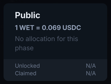 エラーメッセージ付きでWETトークンのパブリックセールが売り切れたスクリーンショット