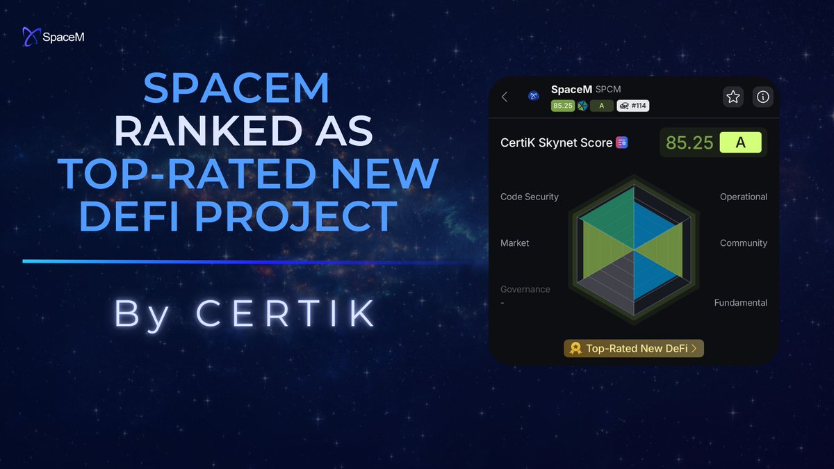 🛡️ SpaceM x <a href="/CertiK/">CertiK</a> Recognition  

SpaceM has officially been ranked as a Top-Rated New DeFi Project by CertiK.   

A milestone that reflects our commitment to security, transparency, and real utility.