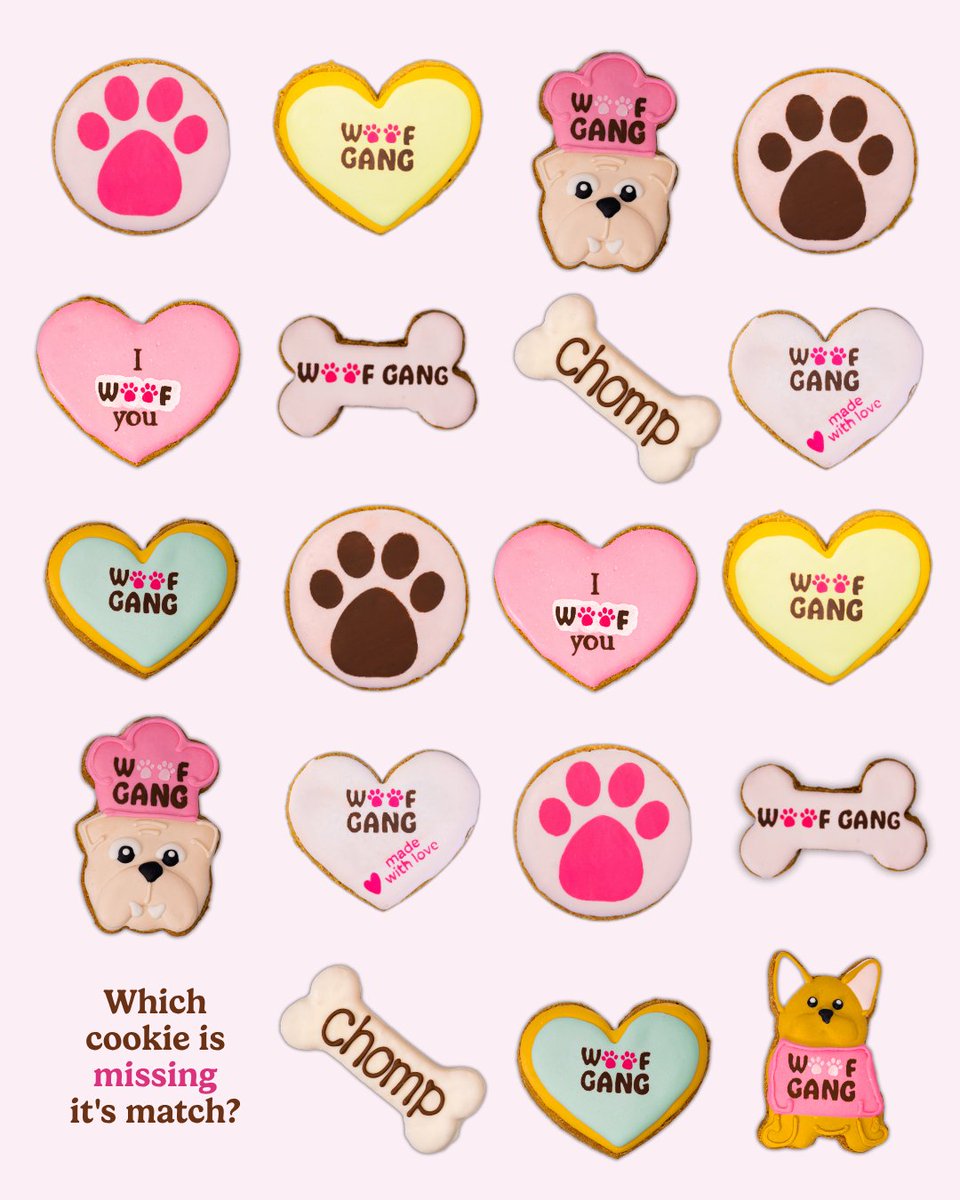 WoofGangBakery's tweet photo. Hmm which cookie is missing it's match?🤔 Today is National Cookie Day!🍪 The perfect excuse to spoil your furry friend with a tasty Woof Gang treat. Stop by your local Woof Gang and grab some dog cookies your pup will drool over!🍪

#nationalcookieday #woofgang #dogcookies https://t.co/xqlXqGFcQw
