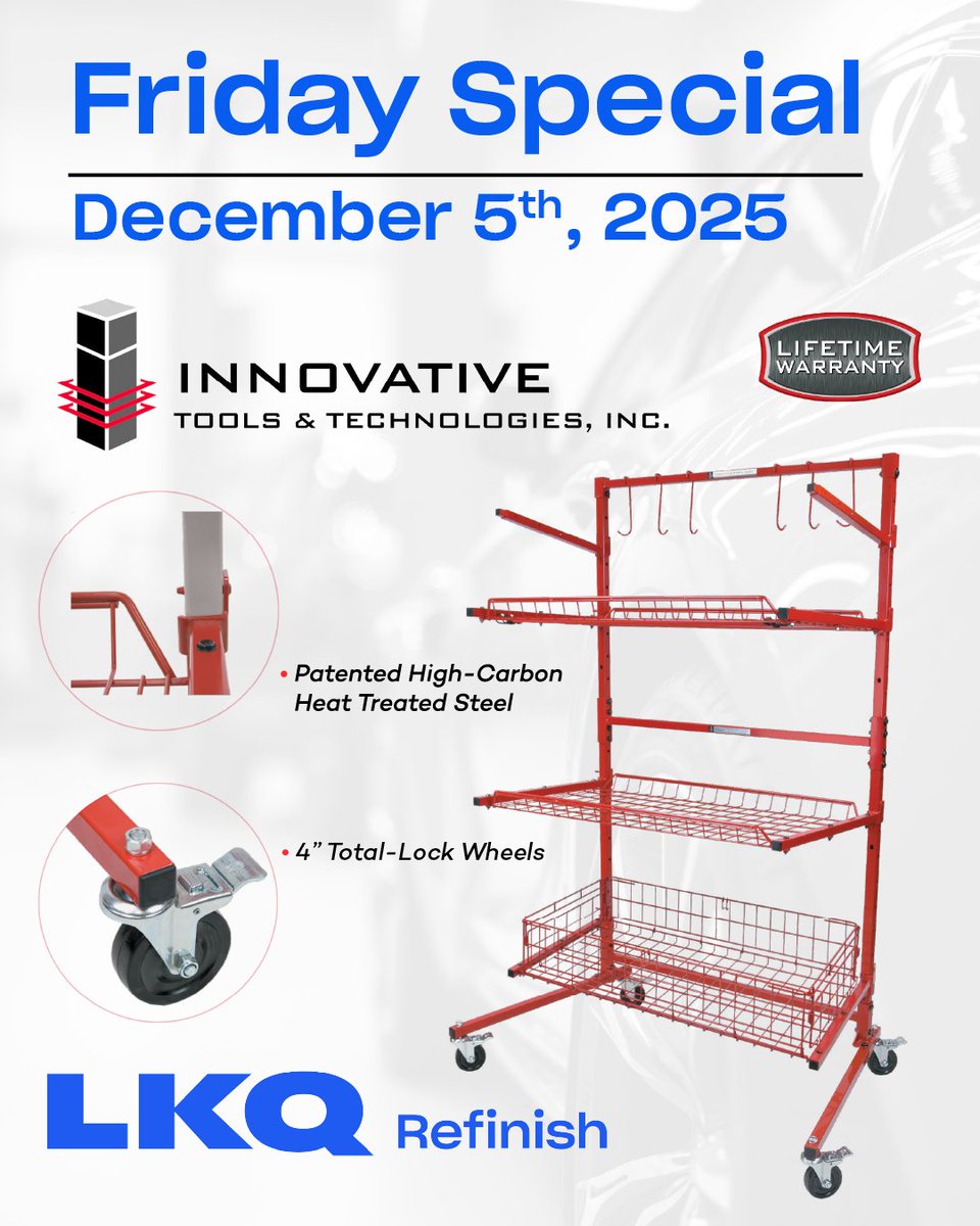 December 5th, Save on the Innovation Tools &amp; Technologies, INC. Parts Cart-B
Save floor space, easily load and unload directly from trucks and risk less damage!

Call Today or Order Online at portal.LKQCorp.com

#Refinish #LKQ #FridaySpecial