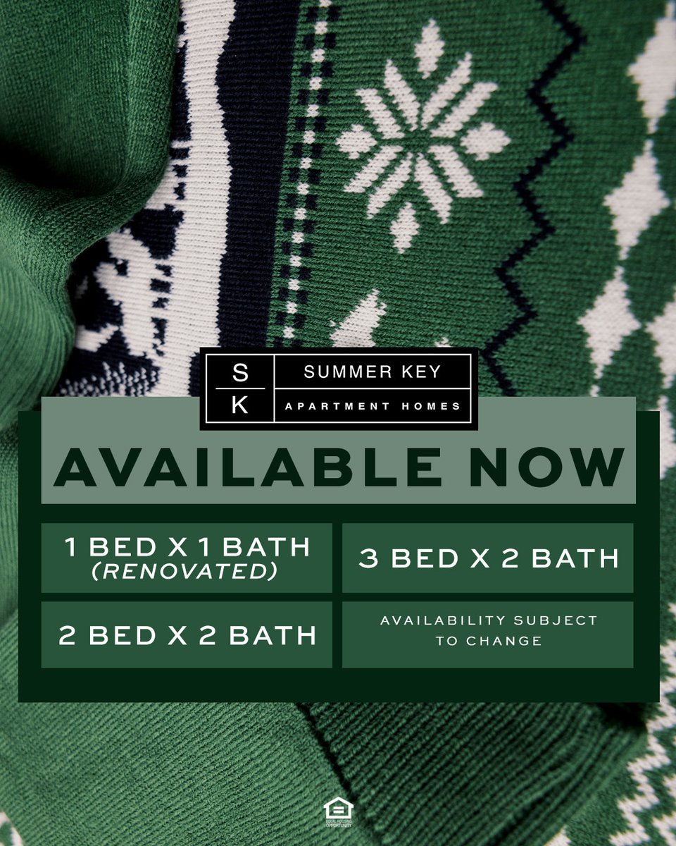 SummerKeyofAL's tweet image. Winter warmth and immediate availability! 🏡 #SummerKey #Apartments has exactly what you need, available NOW!

🔑 1 bed x 1 bath (renovated)
📐 2 bed x 2 bath
♥️ 3 bed x 2 bath

Don't wait for the new year—start your new chapter this month! 👉 summerkeyal.com
