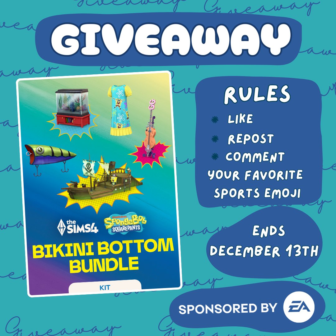 💛GIVEAWAY💛

Thanks to the #EACreatorNetwork I am giving away 1 copy of the new #BikiniBottomBundle kit!  

 Open to ALL platforms 
‼️Steam codes for this Bundle do not contain all bonus items

✦ RULES ✦
▸Like &amp; RT
▸Comment your favorite Spongebob GIF💜

#EAPartner #thesims4