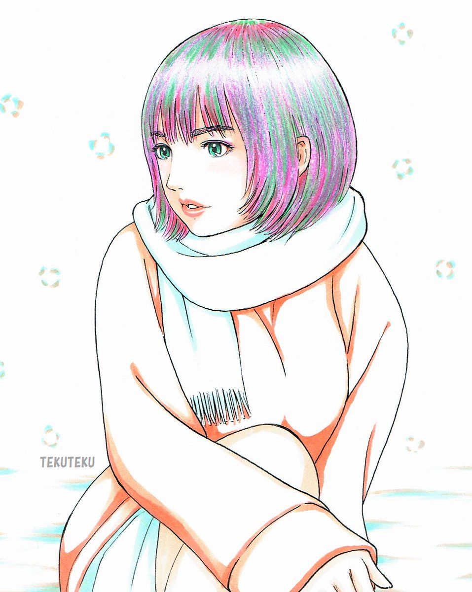「#冬支度を17文字以内で表現する 確実に かわいさが増す マフラーで」|TEKUTEKUのイラスト