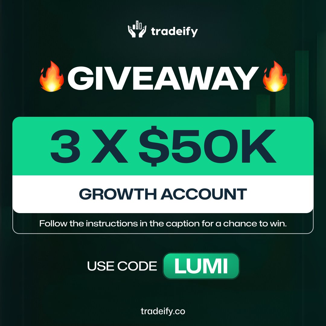 🎉 TRADEIFY GIVEAWAY — 3 Winners! 🎉
I’m giving away 3× 50K Growth Plans from Tradeify 🔥
To enter:
1️⃣ Follow me here on X <a href="/LumiTraders/">LumiTraders</a> 
2️⃣ Subscribe to my YouTube 👉 youtube.com/@LumiTraders
3️⃣ Like &amp; Retweet this post
4️⃣ Tag 2 friends who would love this

Winners will be