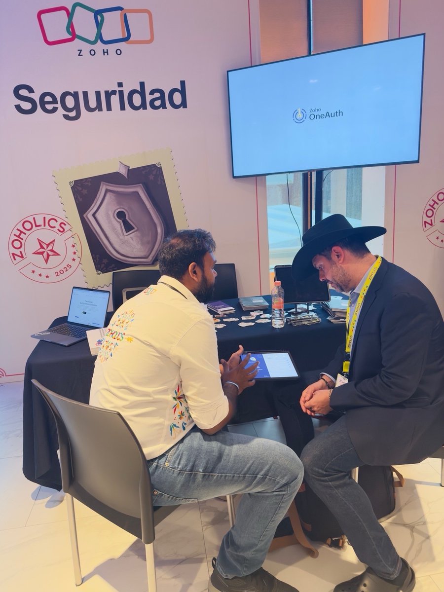 Curious how secure your work accounts and organization are?

Visit the Seguridad aka Security Pitstop at Zoholics Mexico to check your security score, learn why MFA matters, explore Zoho OneAuth features, and grab some goodies - right from our product experts.

#zoholics #zoho