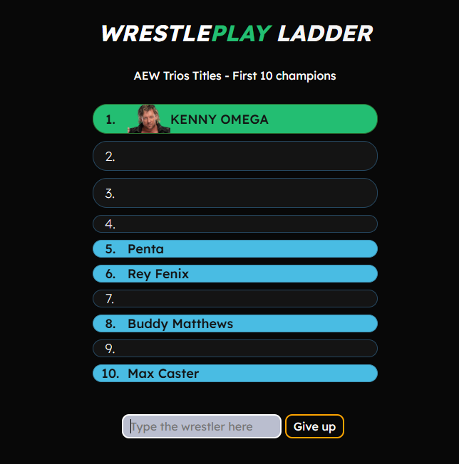 Data update:

We have added 365 NEW lists to the Wrestling Ladder game😁

We’ve made a big effort to feature more AEW, TNA, WCW, NJPW, and women’s wrestling lists alongside WWE. Something for everyone💙