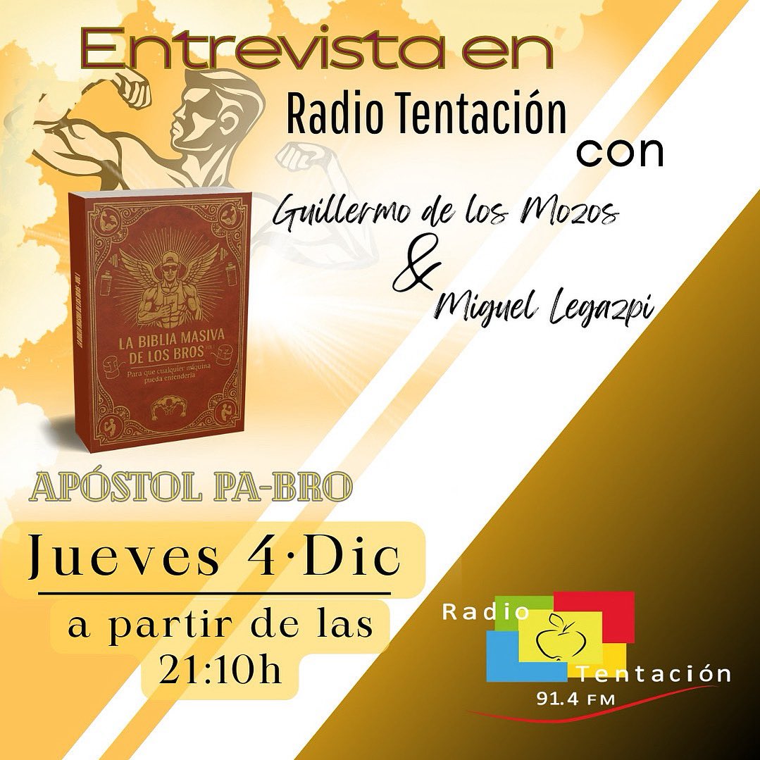 😈 ¡Volvemos al mundo de las redes! 😇 👏 
🙈 Está tarde estaré junto a Miguel Legazpi en Radio Tentación hablando de la Brobiblia! 😱
🥸 Pronto iréis conociendo más sobre este libro y os informaremos de la presentación del mismo. 🥳