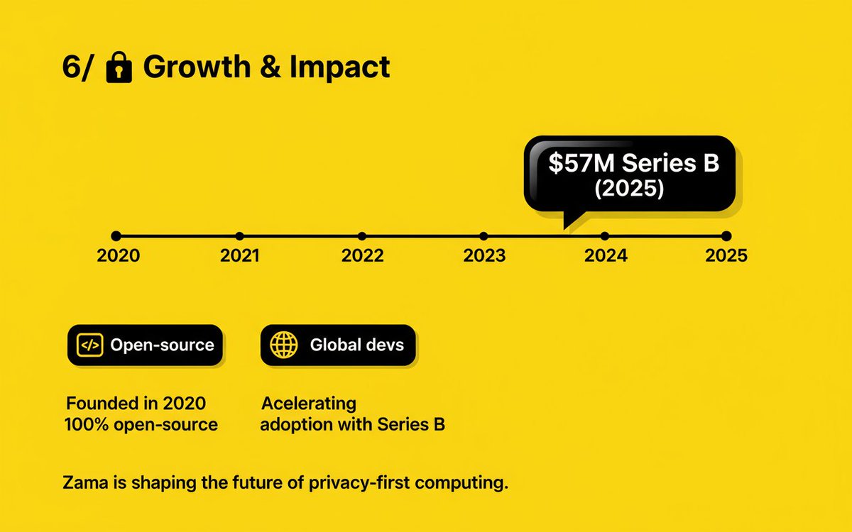Growth &amp; ImpactFounded in 2020.Raised $57M in Series B (2025) to accelerate adoption.100% open-source, enabling developers and innovators worldwide to build with FHE.Zama is shaping the future of privacy-first computing.  
<a href="/zama/">Zama</a>
#ZamaCreatorProgram