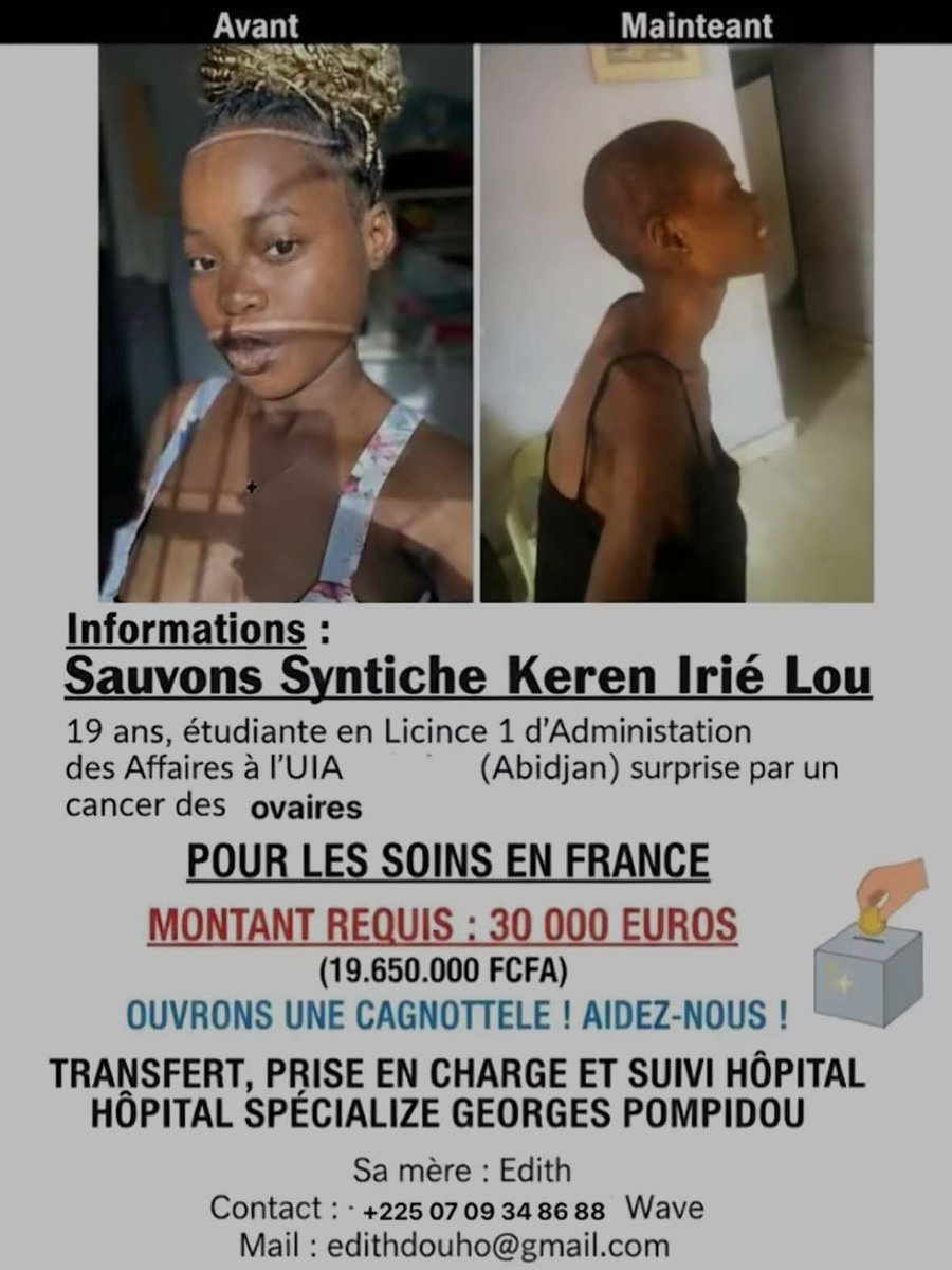 desiree_deneo's tweet image. Voici un autre SOS pour une autre malade du cancer. 
19 ans, elle a le cancer des ovaires.