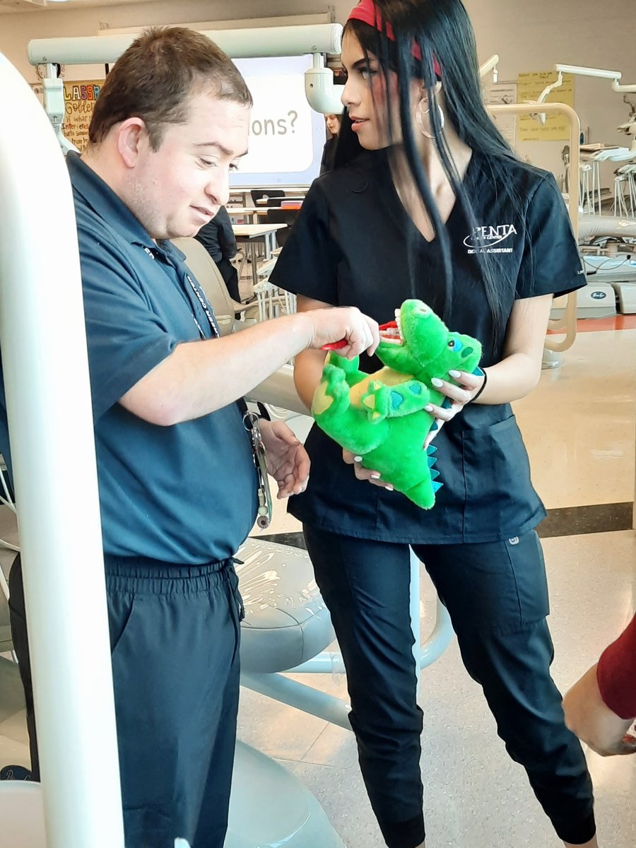 pentacareerctr's tweet photo. Check out these photos from a great collaboration between our Dental Assistant students and our Job Training students! Together, they spent the day learning about the importance of good dental hygiene and healthy habits. 🦷 #PentaPride #SuccessReady https://t.co/7iKBpdUIJp