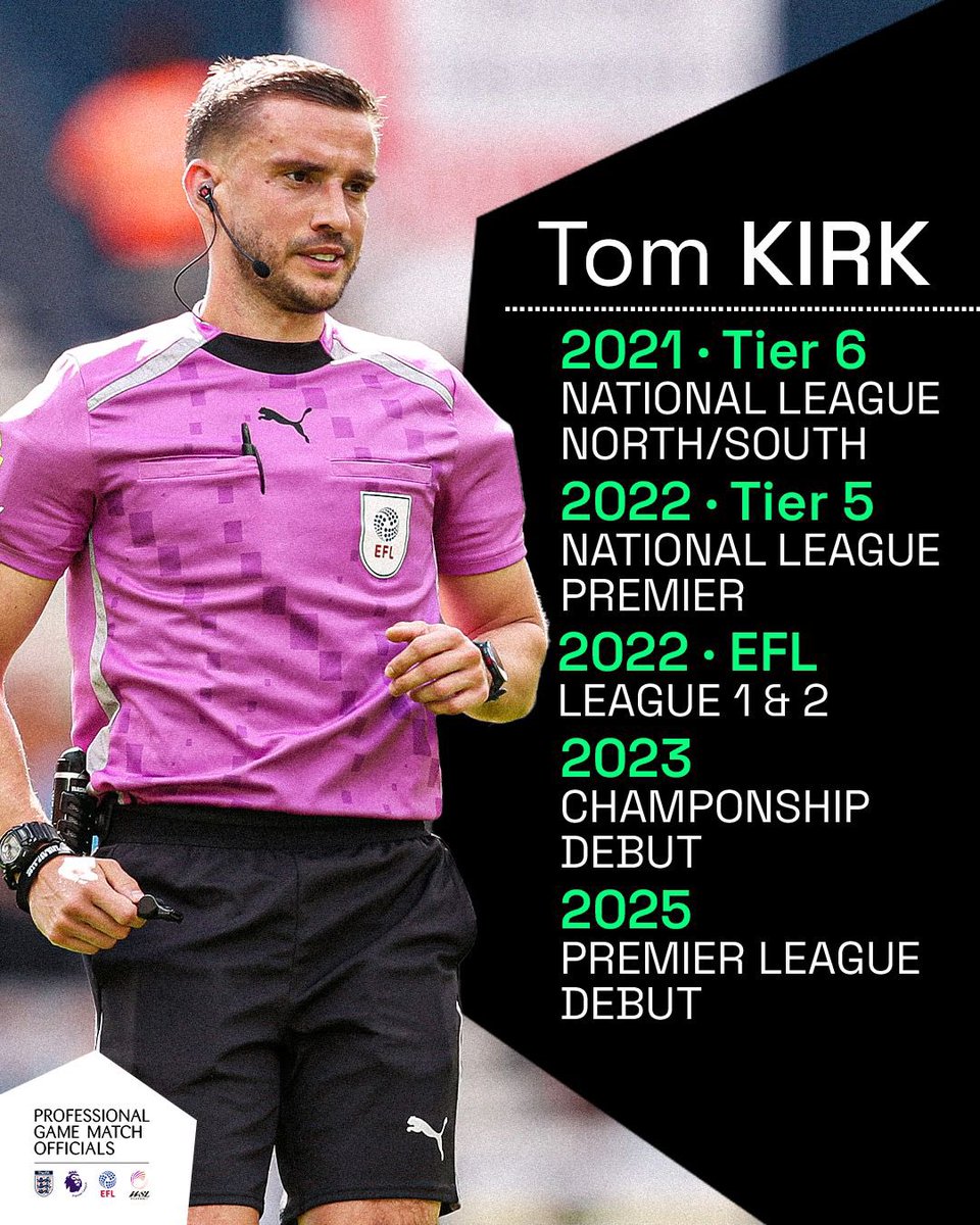 From the semi-professional game to the <a href="/premierleague/">Premier League</a> ↗️

Tom Kirk’s refereeing journey so far 👏
