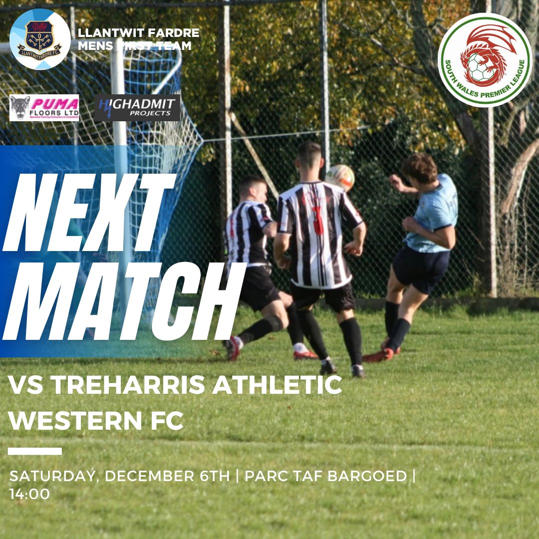 An away fixture this weekend for the lads where any and all support is appreciated🔵

🏆Hight Admits Projects South Wales Premier
⏰ 14:00
🆚<a href="/TreharrisAthFC/">Treharris Ath FC</a> 
🏟️Parc Taf Bargoed
📍CF46 6AB

#VivaLaFardre #LlantwitFardreFC
