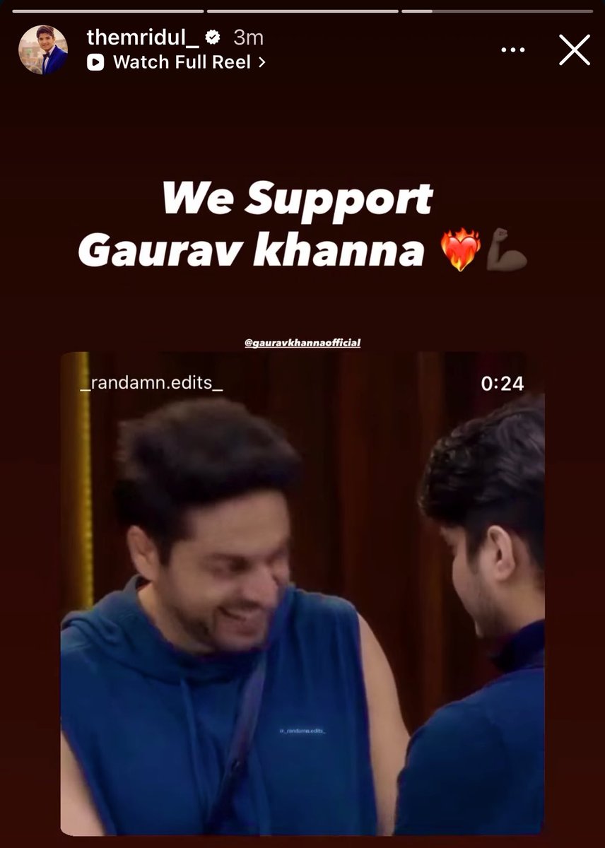 Advik_Verse's tweet photo. Mridul Tiwari Posted A Story For Gaurav Khanna’s Finale Voting Within Just One Hour Of The Voting Starting. This Is Called Real Bhaichaara. So Guys, Keep Voting For Him 🥹

#GauravKhanna • #BiggBoss19 • #BB19 https://t.co/fFcD3AKfaT